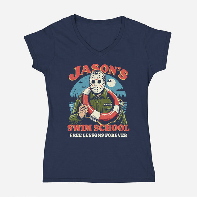 Jason's Swim School-Womens-V-Neck-Tee-Marinho