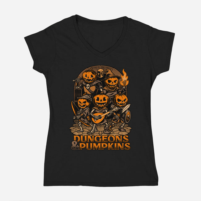 Dungeon Pumpkin RPG-Womens-V-Neck-Tee-Studio Mootant