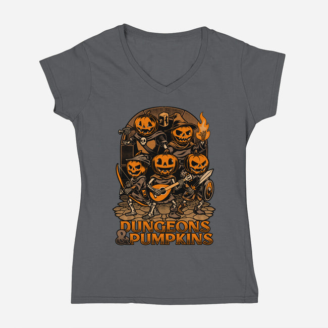 Dungeon Pumpkin RPG-Womens-V-Neck-Tee-Studio Mootant