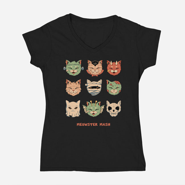 Meowster Mash-Womens-V-Neck-Tee-vp021