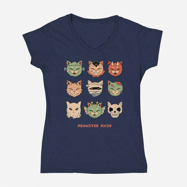 Meowster Mash-Womens-V-Neck-Tee-vp021