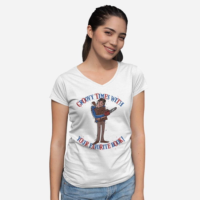 Groovy Book-Womens-V-Neck-Tee-Getsousa!