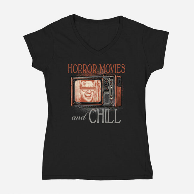 Horror Movies And Chill-Womens-V-Neck-Tee-glitchygorilla