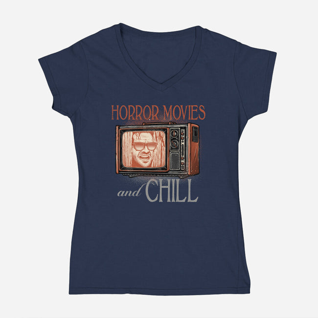 Horror Movies And Chill-Womens-V-Neck-Tee-glitchygorilla