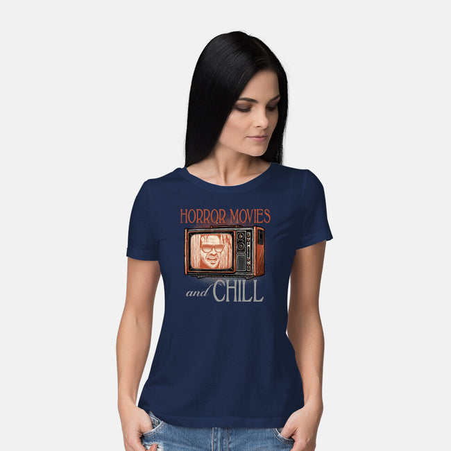 Horror Movies And Chill-Womens-Basic-Tee-glitchygorilla