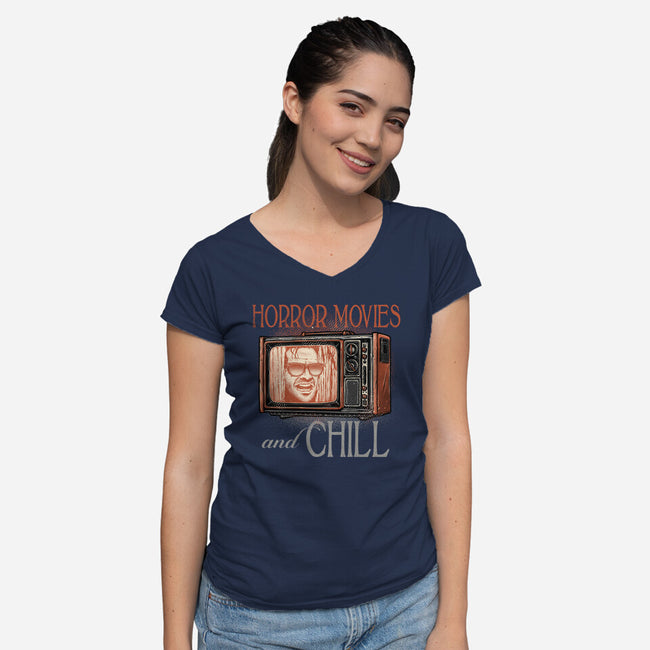 Horror Movies And Chill-Womens-V-Neck-Tee-glitchygorilla
