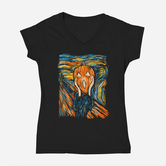The Halloscream-Womens-V-Neck-Tee-kharmazero