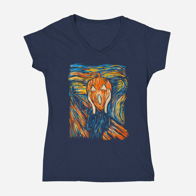 The Halloscream-Womens-V-Neck-Tee-kharmazero