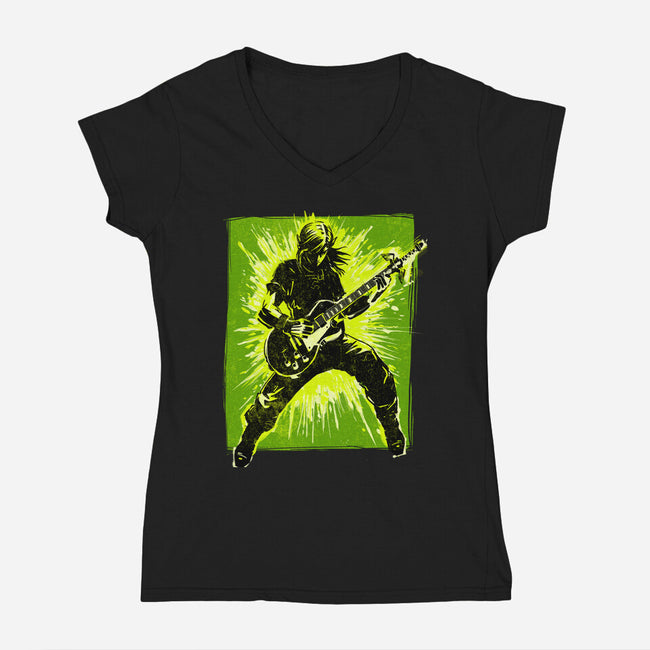 Legendary Guitar Hero-Womens-V-Neck-Tee-kharmazero