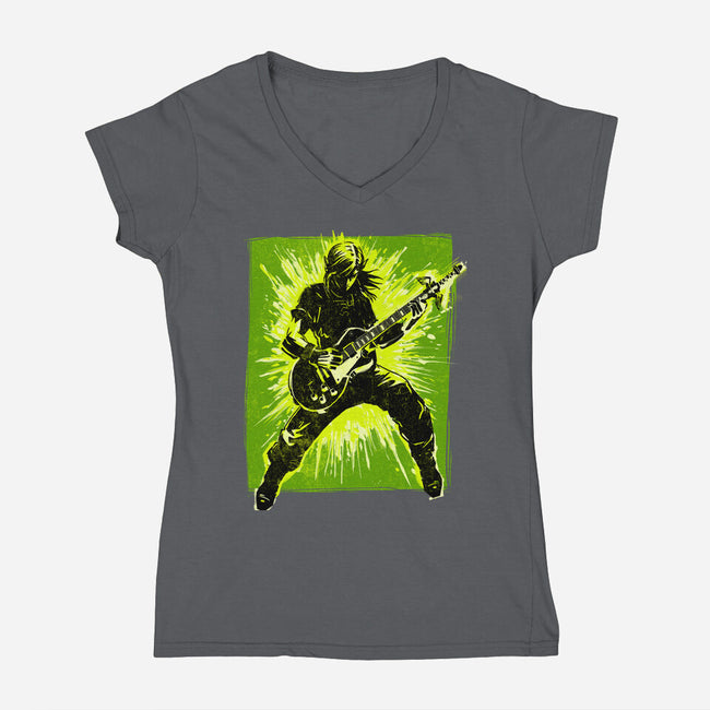 Legendary Guitar Hero-Womens-V-Neck-Tee-kharmazero