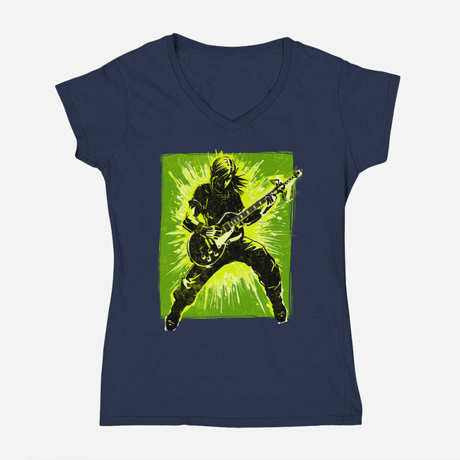 Legendary Guitar Hero-Womens-V-Neck-Tee-kharmazero