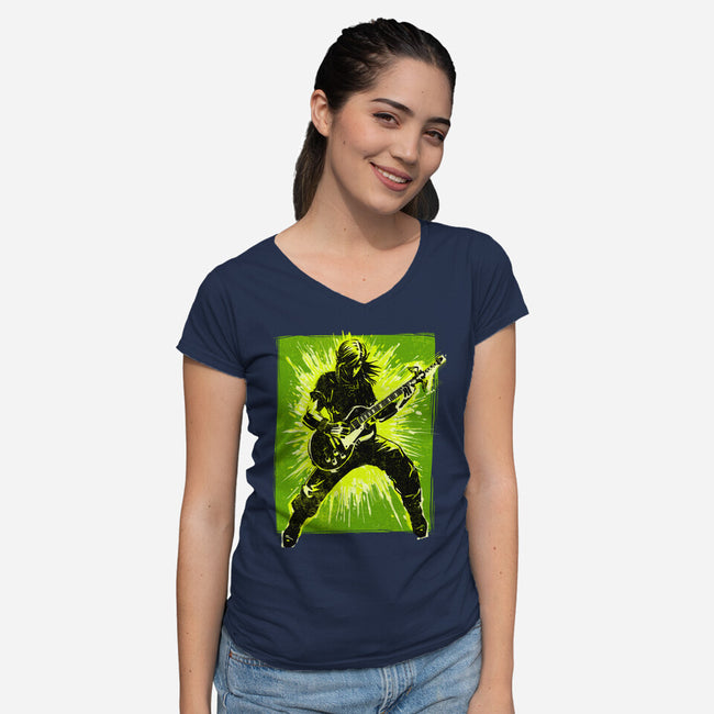 Legendary Guitar Hero-Womens-V-Neck-Tee-kharmazero