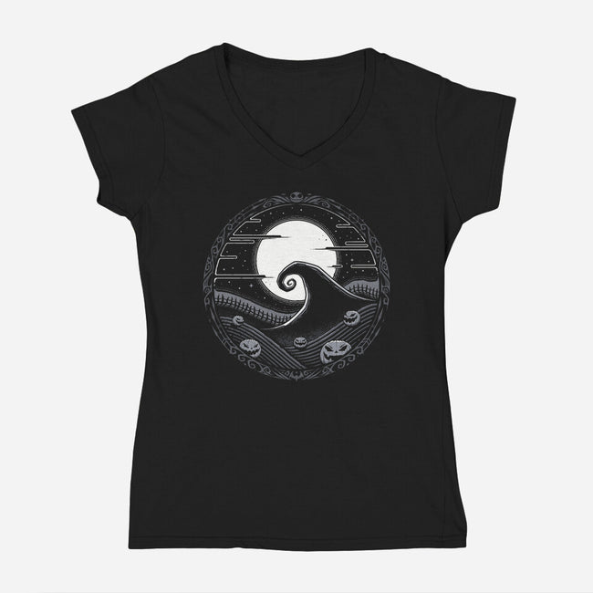 Halloween Moon-Womens-V-Neck-Tee-StudioM6