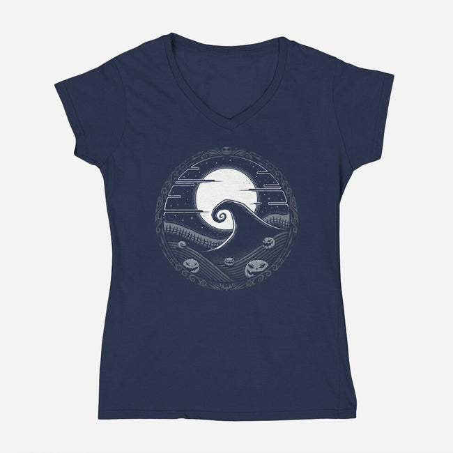 Halloween Moon-Womens-V-Neck-Tee-StudioM6