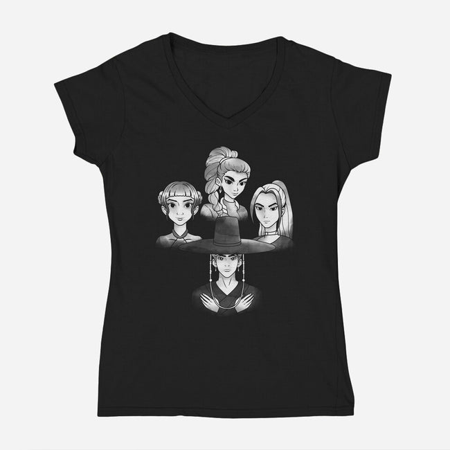Demon And The Hunters-Womens-V-Neck-Tee-dandingeroz