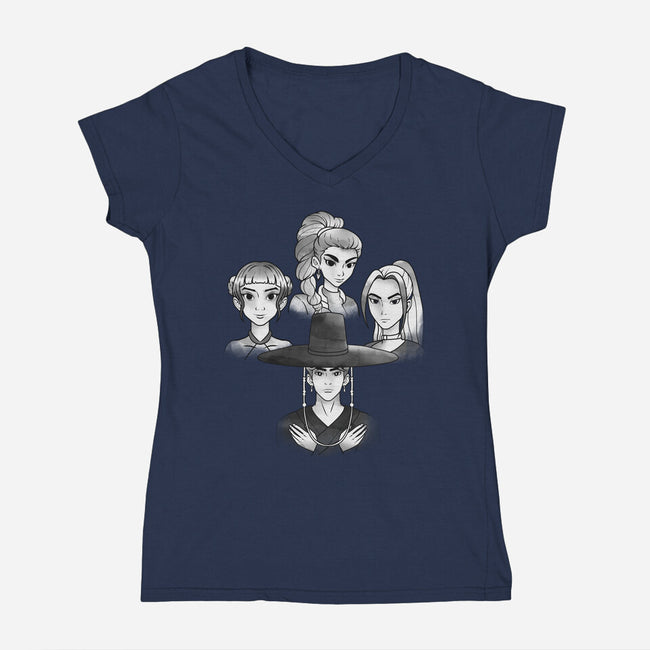 Demon And The Hunters-Womens-V-Neck-Tee-dandingeroz