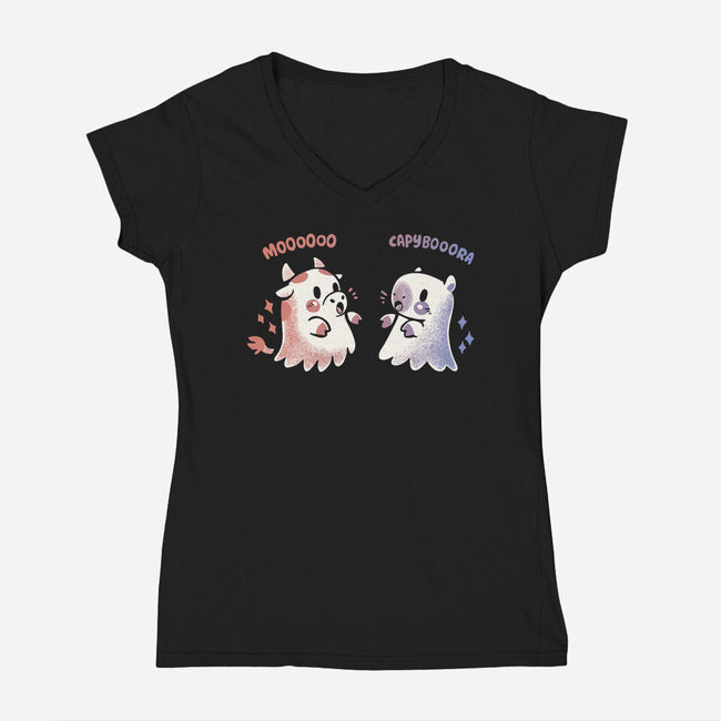 Spooky Capy And Cow-Womens-V-Neck-Tee-TechraNova