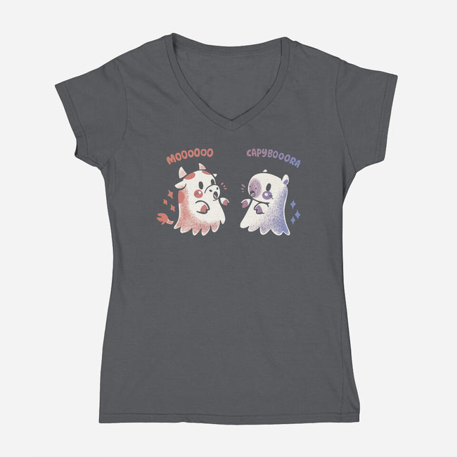 Spooky Capy And Cow-Womens-V-Neck-Tee-TechraNova