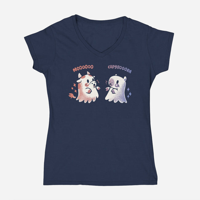 Spooky Capy And Cow-Womens-V-Neck-Tee-TechraNova