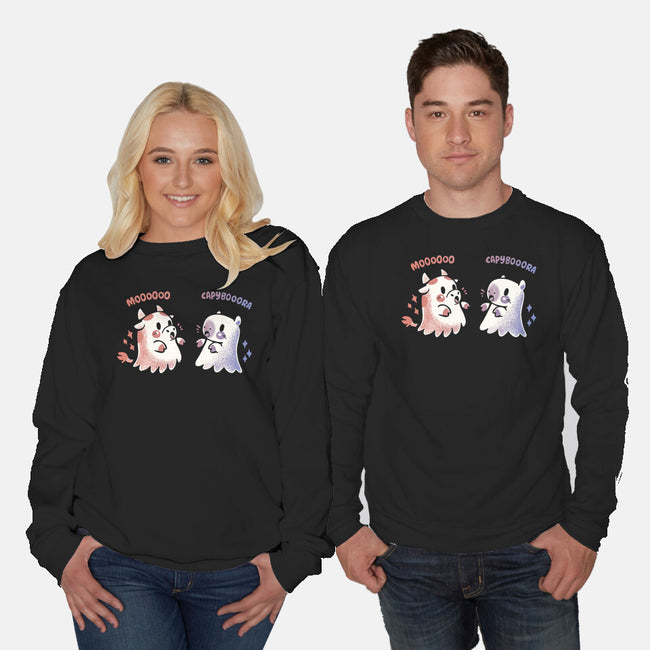 Spooky Capy And Cow-Unisex-Crew Neck-Sweatshirt-TechraNova