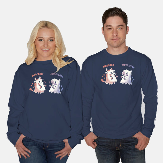 Spooky Capy And Cow-Unisex-Crew Neck-Sweatshirt-TechraNova