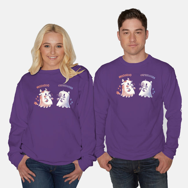 Spooky Capy And Cow-Unisex-Crew Neck-Sweatshirt-TechraNova