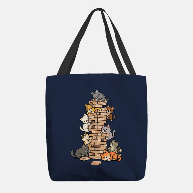 Cat Jenga Tower-None-Basic Tote-Bag-GoshWow