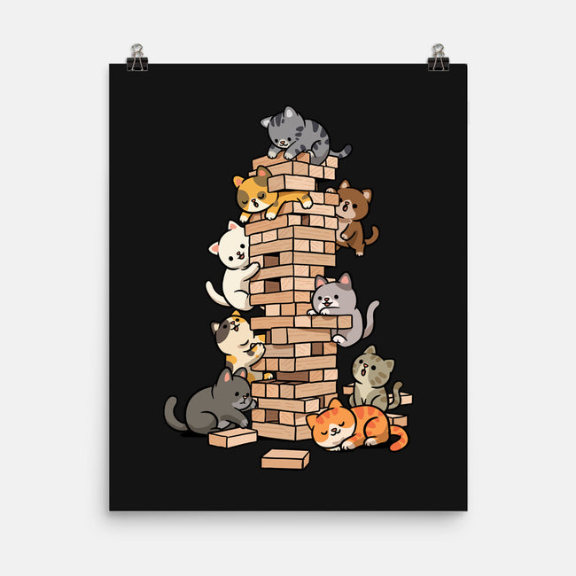 Cat Jenga Tower-None-Matte-Poster-GoshWow