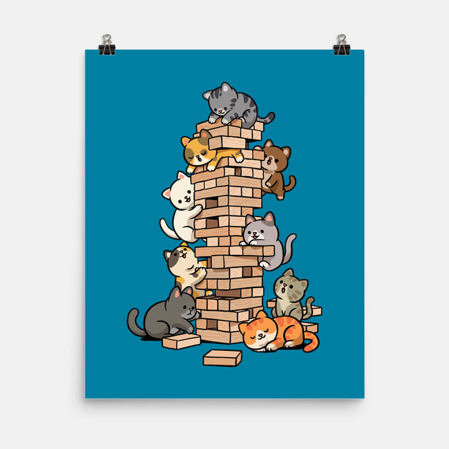 Cat Jenga Tower-None-Matte-Poster-GoshWow