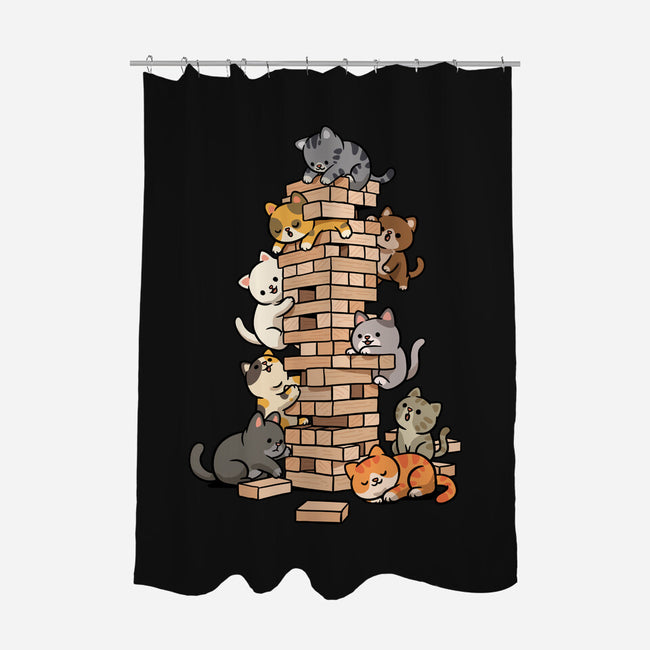 Cat Jenga Tower-None-Polyester-Shower Curtain-GoshWow