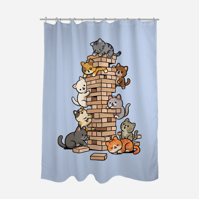 Cat Jenga Tower-None-Polyester-Shower Curtain-GoshWow