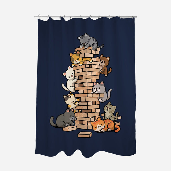 Cat Jenga Tower-None-Polyester-Shower Curtain-GoshWow