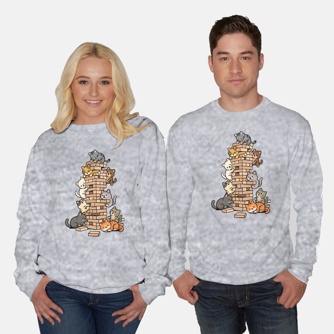 Cat Jenga Tower-Unisex-Crew Neck-Sweatshirt-GoshWow