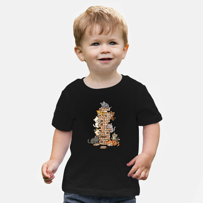 Cat Jenga Tower-Baby-Basic-Tee-GoshWow