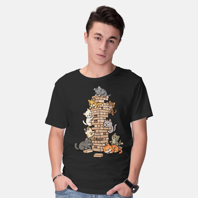 Cat Jenga Tower-Mens-Basic-Tee-GoshWow