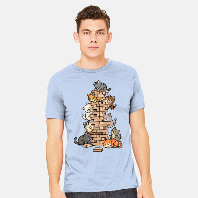 Cat Jenga Tower-Mens-Heavyweight-Tee-GoshWow