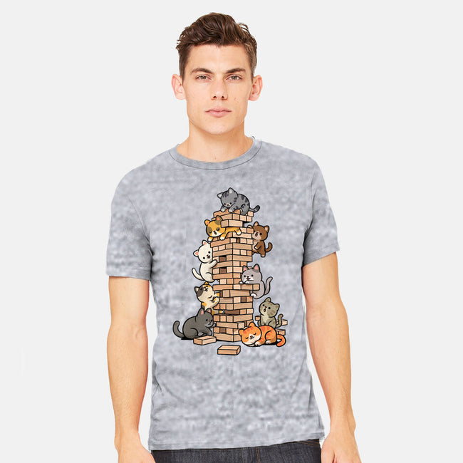 Cat Jenga Tower-Mens-Heavyweight-Tee-GoshWow