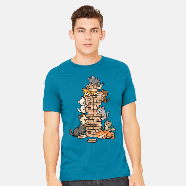 Cat Jenga Tower-Mens-Heavyweight-Tee-GoshWow