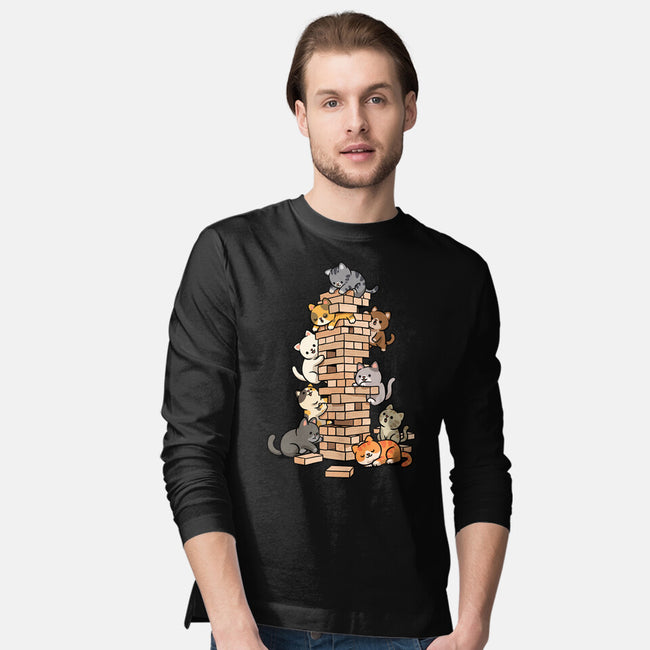 Cat Jenga Tower-Mens-Long Sleeved-Tee-GoshWow