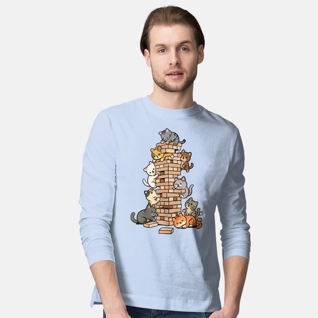 Cat Jenga Tower-Mens-Long Sleeved-Tee-GoshWow