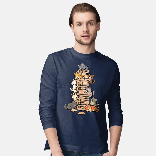 Cat Jenga Tower-Mens-Long Sleeved-Tee-GoshWow