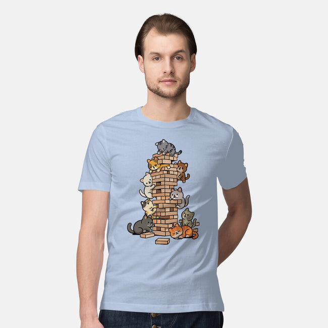 Cat Jenga Tower-Mens-Premium-Tee-GoshWow