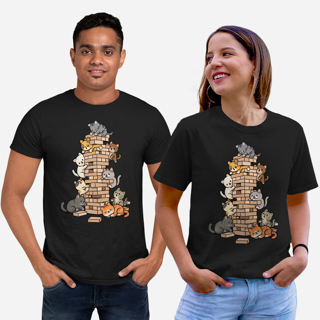 Cat Jenga Tower-Unisex-Basic-Tee-GoshWow