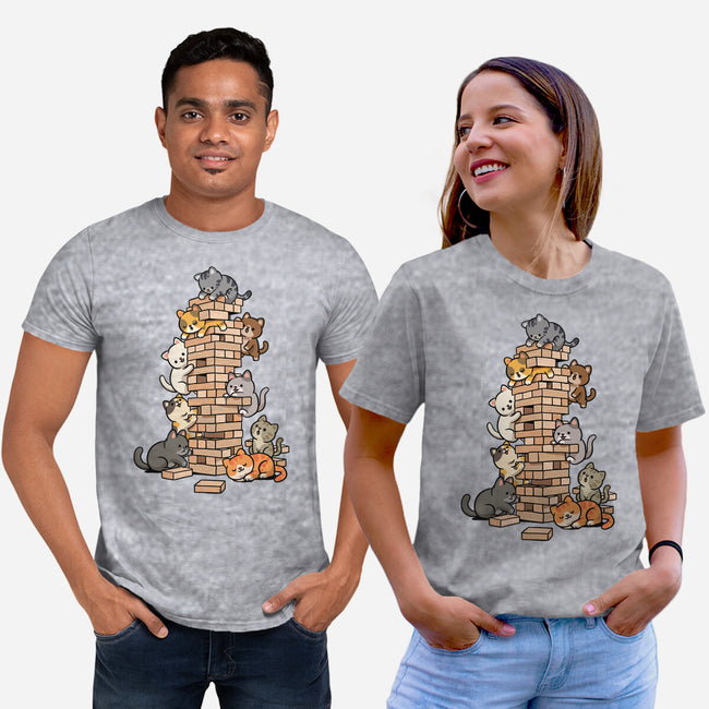 Cat Jenga Tower-Unisex-Basic-Tee-GoshWow