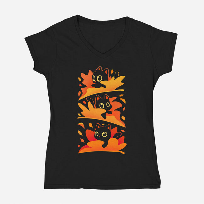 Flying Autumn Kittens-Womens-V-Neck-Tee-erion_designs