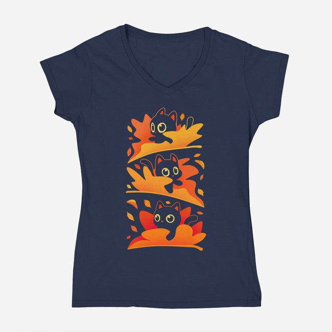 Flying Autumn Kittens-Womens-V-Neck-Tee-erion_designs