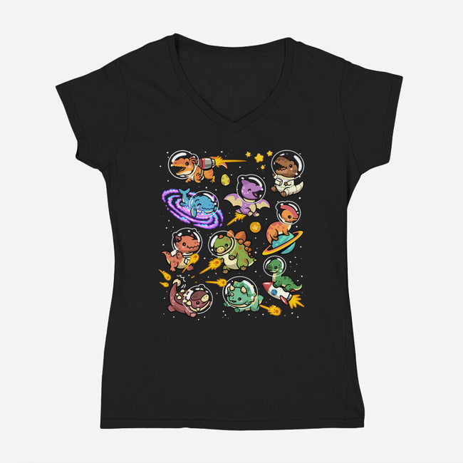 Space Dinosaurs-Womens-V-Neck-Tee-GoshWow