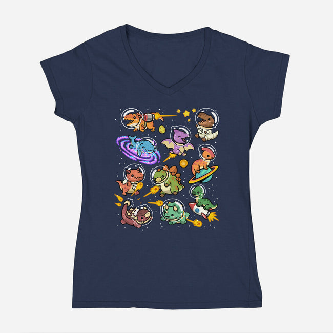 Space Dinosaurs-Womens-V-Neck-Tee-GoshWow