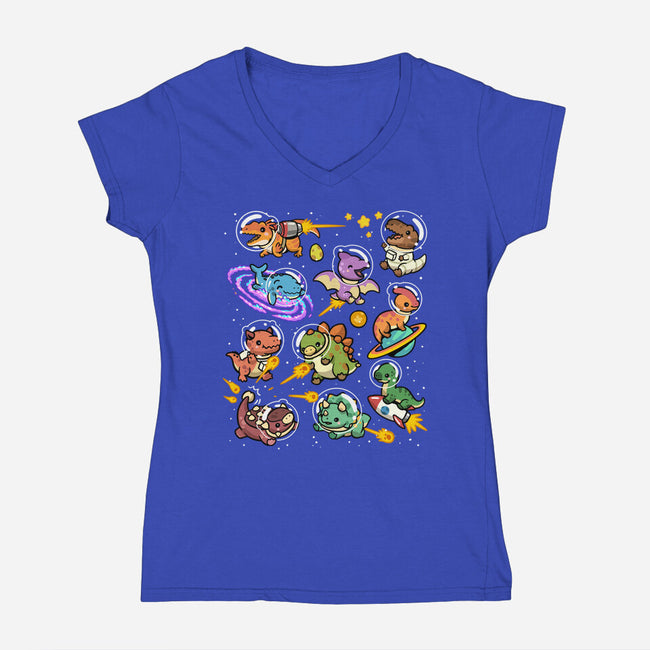 Space Dinosaurs-Womens-V-Neck-Tee-GoshWow