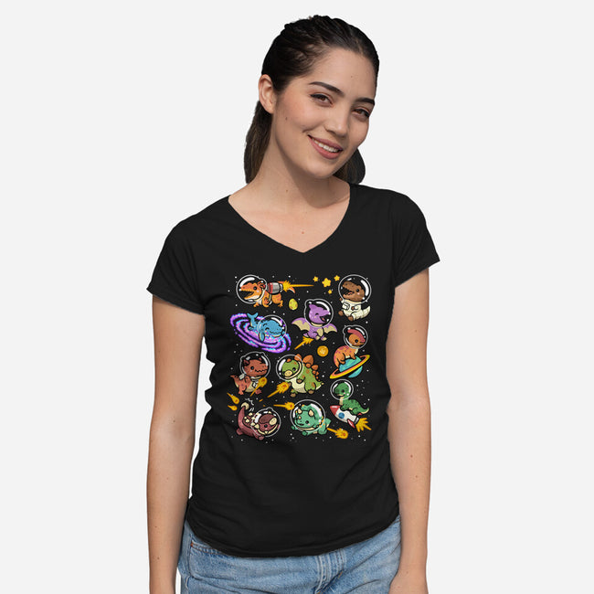 Space Dinosaurs-Womens-V-Neck-Tee-GoshWow